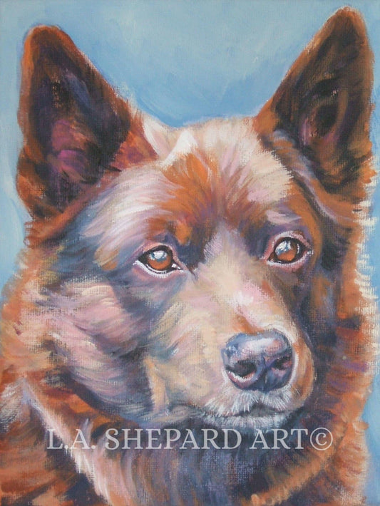 AUSTRALIAN KELPIE dog portrait art canvas PRINT of LAShepard painting 8x10"