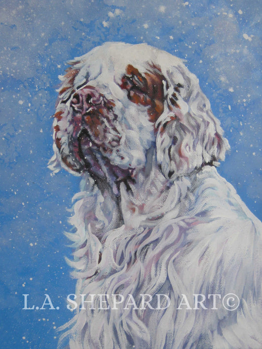 CLUMBER SPANIEL dog art portrait PRINT of LAShepard painting 8x10