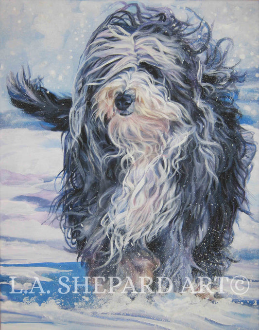 BEARDED COLLIE dog art PRINT of LAShepard painting 11x14 beardie xmas