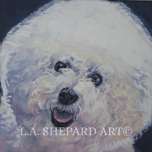 BICHON Frise dog art portrait canvas PRINT of LA Shepard painting 8x8