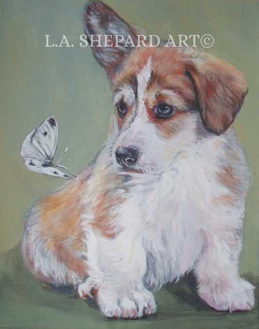 Pembroke Welsh CORGI dog art portrait canvas PRINT of LA Shepard painting 8x10