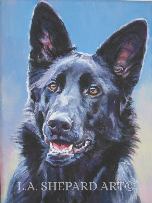 black GERMAN SHEPHERD dog art portrait PRINT of LAShepard painting 8x10