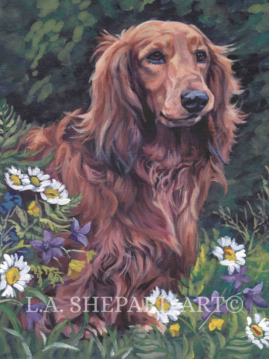 red DACHSHUND dog art PRINT of LA Shepard painting 8x10"