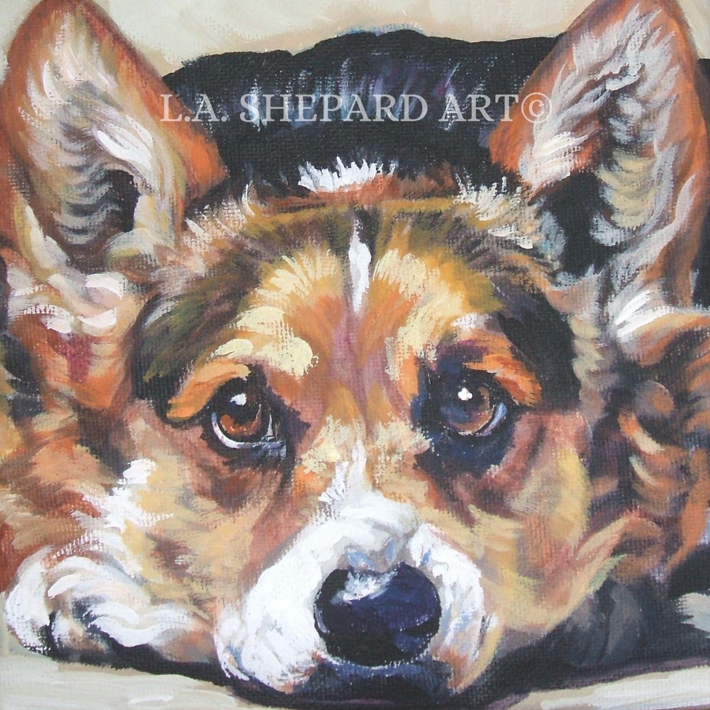Pembroke Welsh CORGI dog art PORTRAIT canvas PRINT of LAShepard painting 8x8"