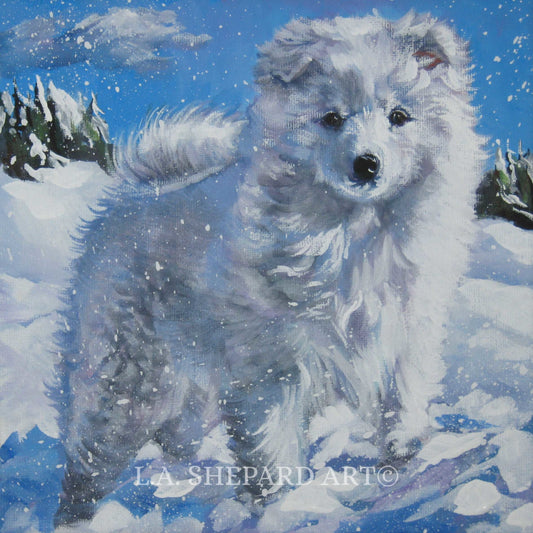 AMERICAN ESKIMO Dog art canvas PRINT of LAShepard painting 8x8