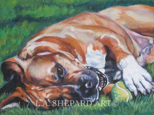 American STAFFORDSHIRE TERRIER dog portrait art canvas PRINT of LAShepard painting 12x16"