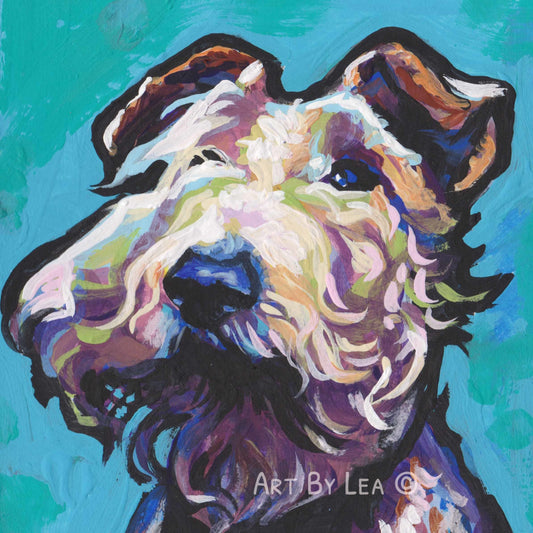 Wire Hair Fox Terrier dog art portrait PRINT from a pop art painting 8x8"