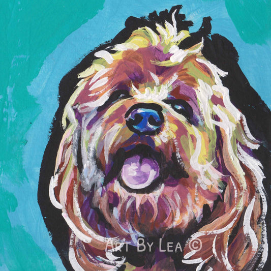 happy Cockapoo art print portrait of pop art dog painting bright colors 12x12"