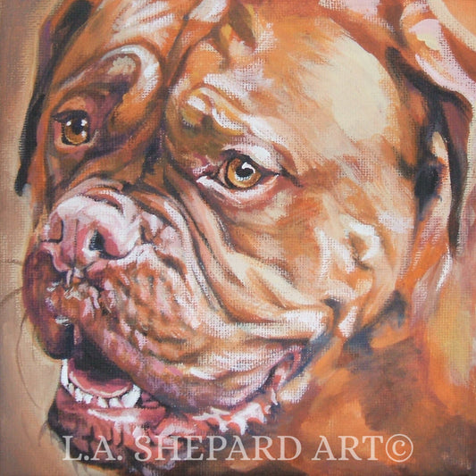 Dogue de Bordeaux DOG art PORTRAIT canvas PRINT of LAShepard painting 12x12"