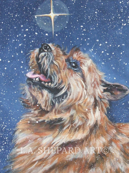 Norwich Terrier art CANVAS print of LA Shepard painting 12x16 xmas dog portrait