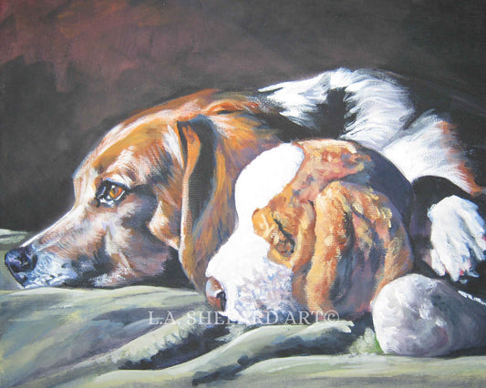 BEAGLE dog art portrait canvas PRINT of LA Shepard painting 8x10