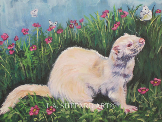 Albino FERRET portrait pet ART canvas PRINT of LAShepard painting 8x10"