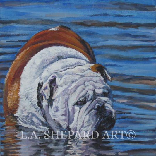 ENGLISH BULLDOG dog art portrait canvas PRINT of LAShepard painting 8x8"