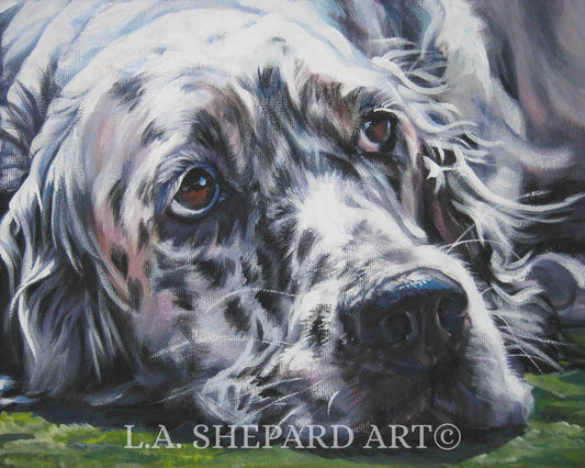 ENGLISH SETTER dog art PORTRAIT canvas print of LAShepard painting 8x10"