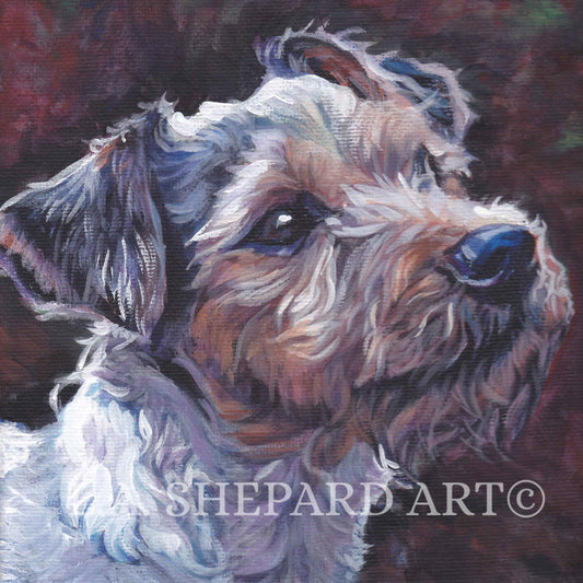 PARSON RUSSELL Terrier dog portrait art canvas PRINT of LAShepard painting 12x12"