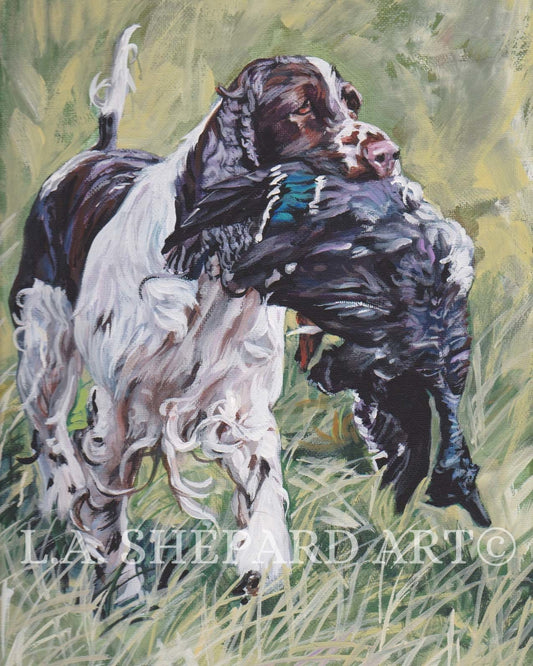 English SPRINGER Spaniel dog portrait art canvas PRINT of LAShepard painting 8x10" hunting dog