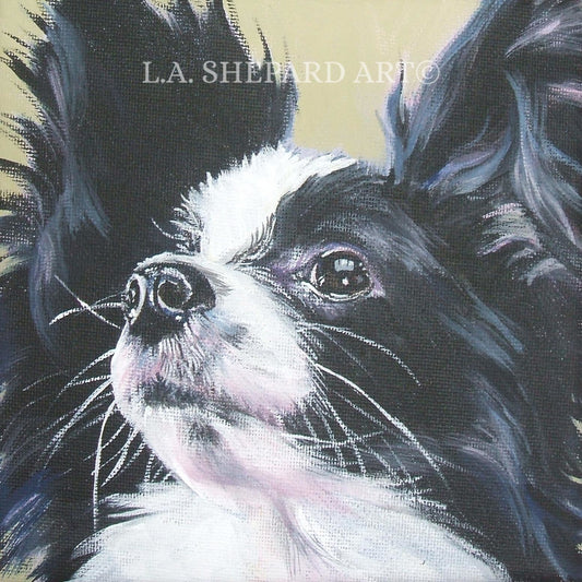 PAPILLON dog portrait art Canvas PRINT of a painting by LA Shepard 12x12