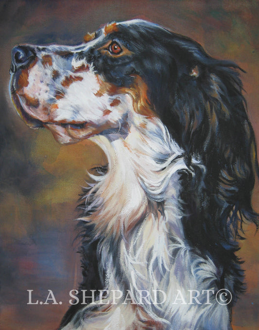 ENGLISH SETTER dog art portrait canvas PRINT of LAShepard painting 8x10"