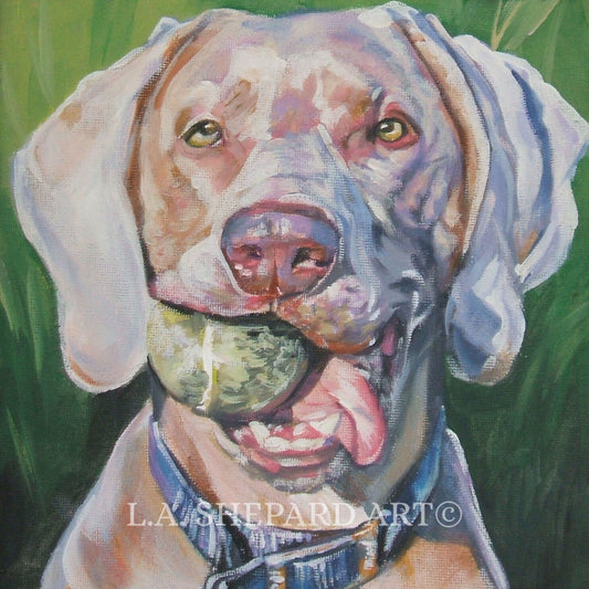 WEIMARANER dog art portrait canvas PRINT of LA Shepard painting 8x8