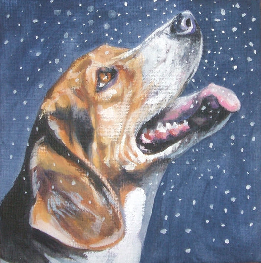 Beagle Dog art print Canvas print of LA Shepard painting 8x8 dog art