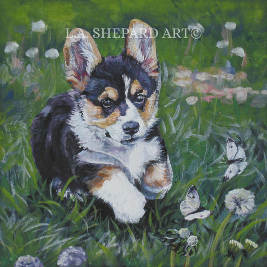 Pembroke Welsh CORGI dog art canvas PRINT of LA Shepard painting 8x8