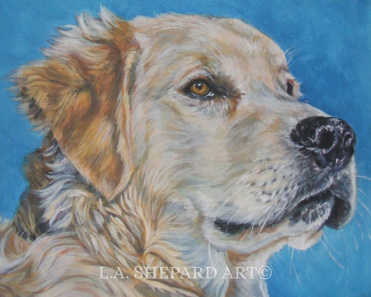 GOLDEN RETRIEVER dog art portrait canvas PRINT of LAShepard painting 8x10