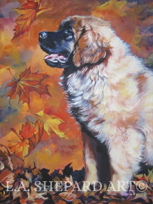 LEONBERGER dog portrait art canvas PRINT of LA Shepard painting 8x10"