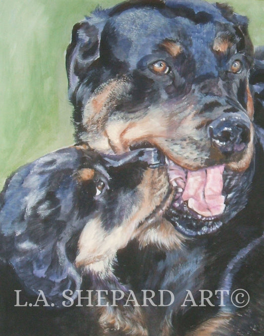 ROTTWEILER dog art portrait PRINT of LA Shepard painting 8x10