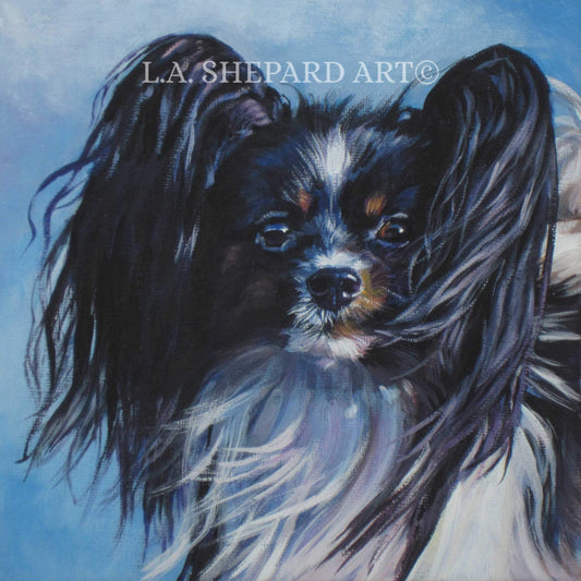PAPILLON portrait dog ART canvas PRINT of LAShepard painting 8x8