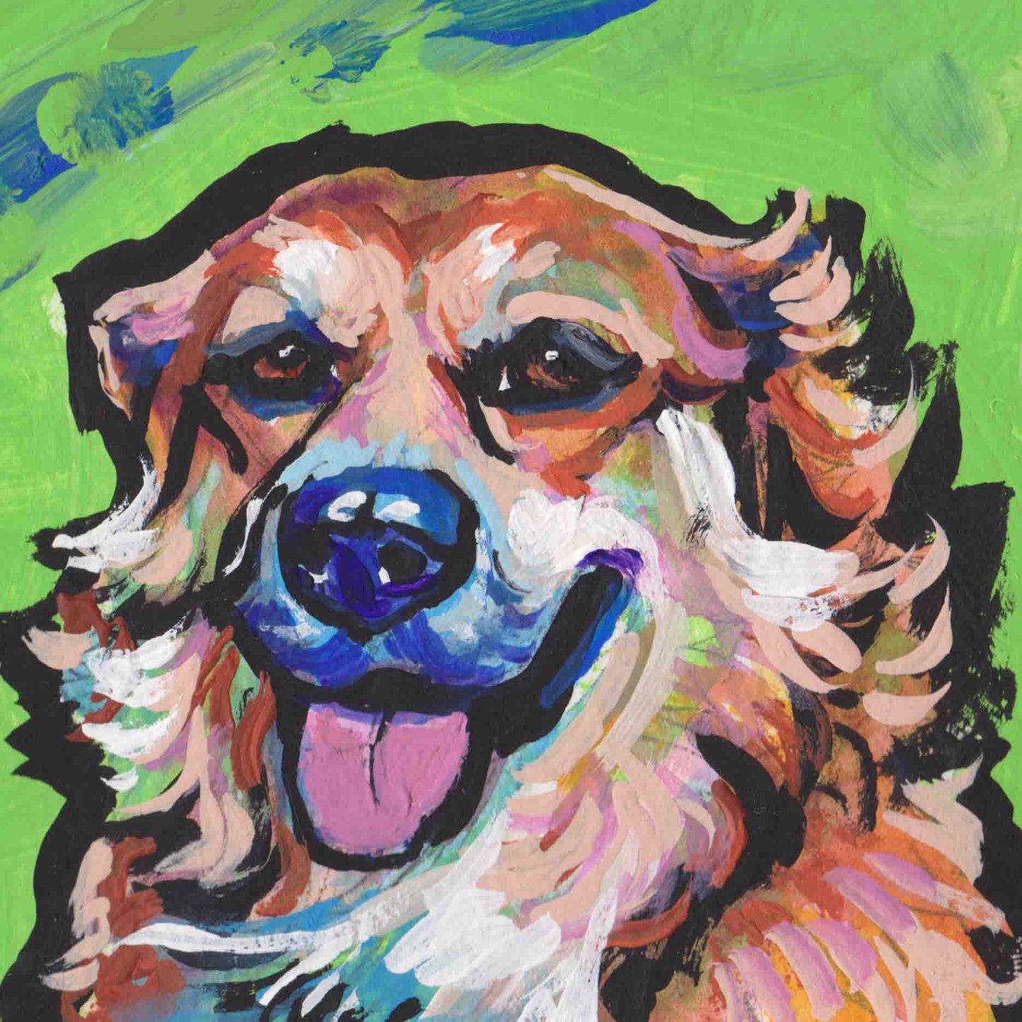 wonderful cute mutt art print pop dog art bright colors 8x8