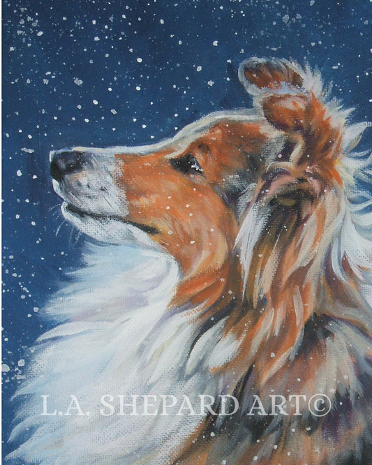 Shetland Sheepdog SHELTIE dog art portrait canvas PRINT of LA Shepard painting 8x10
