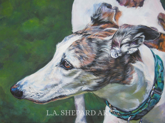 GREYHOUND dog portrait art canvas PRINT of LA Shepard painting 8x10