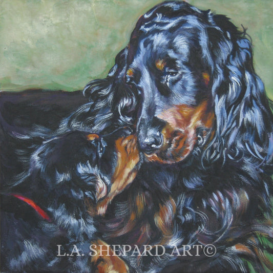 GORDON Setter dog PORTRAIT art canvas PRINT of LAShepard painting 12x12"