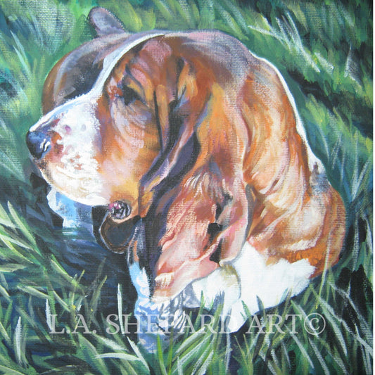 BASSET HOUND dog art portrait PRINT of LAShepard painting 12x12