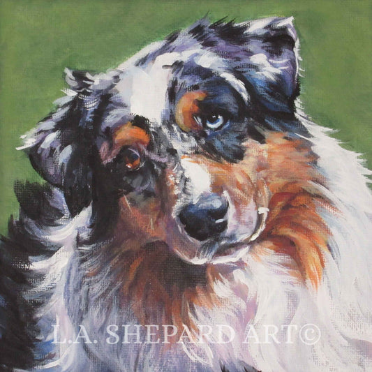 Australian Shepherd AUSSIE DOG art portrait PRINT of LAShepard painting 8x8