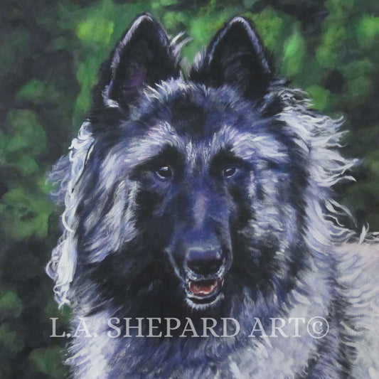 BELGIAN TERVUREN dog portrait art canvas PRINT of LAShepard painting 8x8"