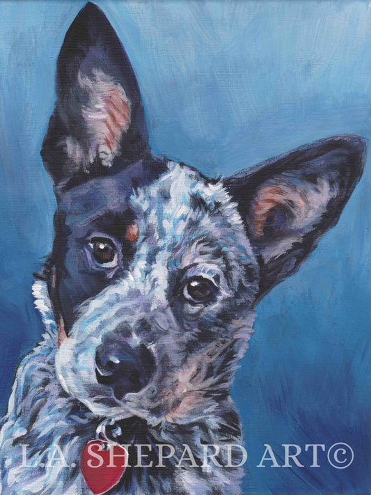 Australian Cattle Dog portrait art PRINT of LAShepard painting 12x16" BLUE HEELER