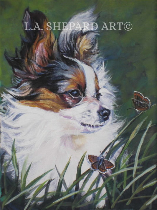 PAPILLON Dog ART portrait canvas PRINT of LAShepard painting 8x10"
