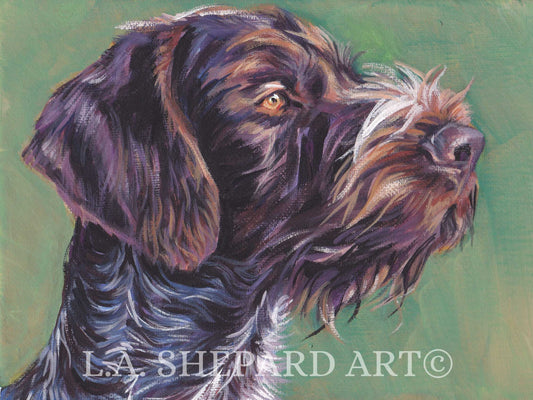 GWP German Wirehaired POINTER portrait dog art PRINT of LAShepard painting 8x10