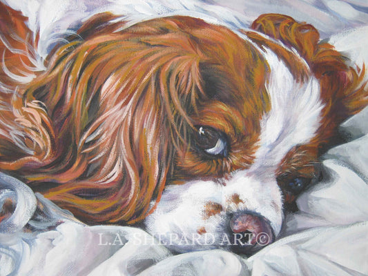 Cavalier King Charles Spaniel DOG ART portrait canvas PRINT of LAShepard painting 8x10"