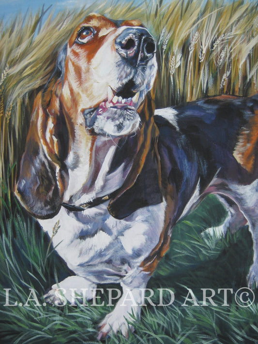 BASSET HOUND dog art portrait canvas PRINT of LAShepard painting 8x10