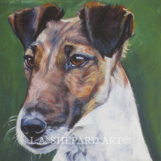 smooth fox Terrier portrait dog art print of LA Shepard painting 8x8"