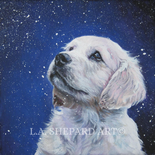 GOLDEN Retriever dog art portrait PRINT of LA Shepard painting 12x12"