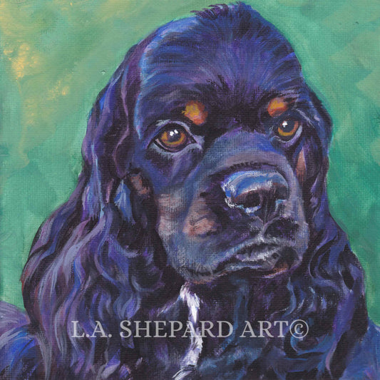 American COCKER SPANIEL dog portrait art PRINT of LAShepard painting 12x12"