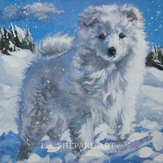 American Eskimo Dog art canvas PRINT of LAShepard painting 12x12