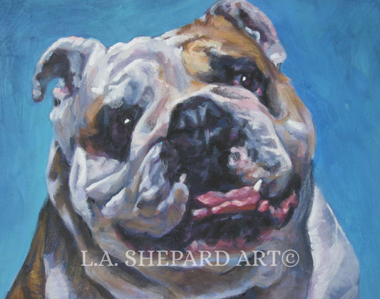 ENGLISH BULLDOG dog art portrait canvas PRINT of LAShepard painting 8x10"