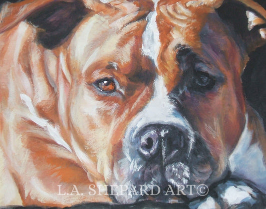 American STAFFORDSHIRE TERRIER dog portrait art canvas PRINT of LAShepard painting 11x14"