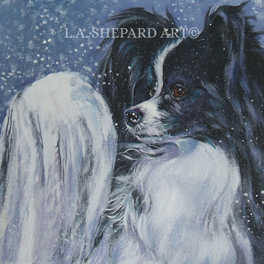 PAPILLON dog portrait art canvas PRINT of LAShepard painting 8x8"