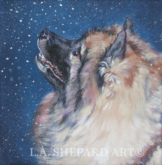 KEESHOND dog art portrait PRINT of LA Shepard painting 8x8