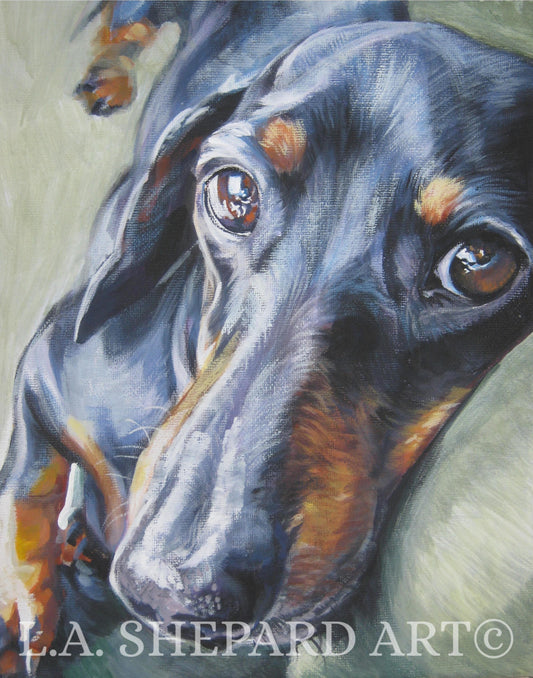 DACHSHUND dog art PORTRAIT canvas PRINT of LAShepard painting 8x10"